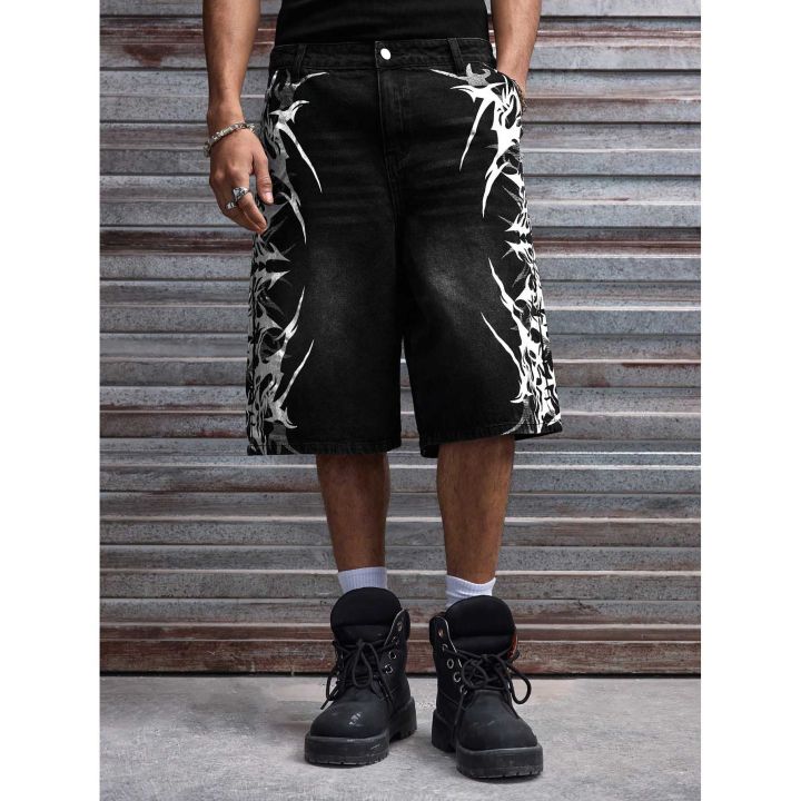Men%20Black%20Non-Stretch%20Denim%20Jorts%20Summer%20Streetwear%20Print%20Baggy%20Wide%20Leg%20Knee%20Length%20Hip%20Hop%20Casual%20Shorts%20Y2K%20Punk%20Style%20-%20Image%204