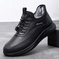 Men's Boots for Outdoor 2025 Winter Fashion Non-slip Leather Cotton Shoes Men's Thickened Leather Waterproof Casual Snow Boots. 