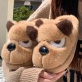 Husky Dog Faux Fur Couple Winter Slippers Chunky Platform Non Slip House Shoes Woman Comfort Fluffy Plush Outdoor Slippers Women. 