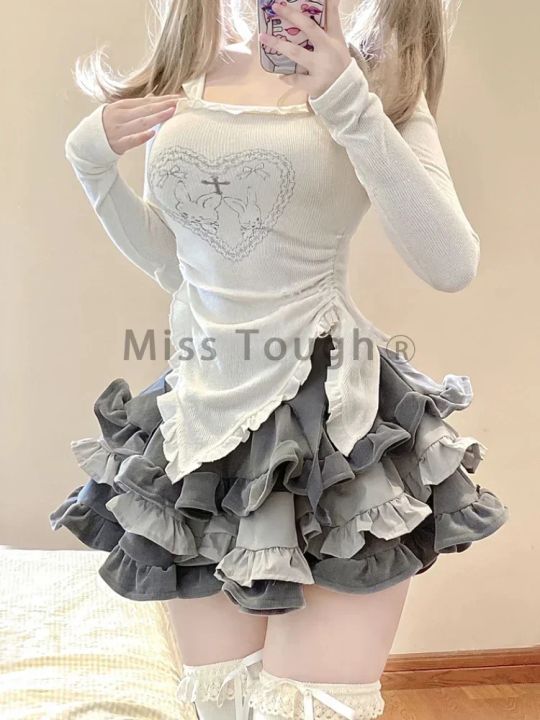 Autumn%20Japanese%20Kawaii%20Two%20Piece%20Set%20Women%20Sweet%20Rabbit%20Print%20Cute%20Skirt%20Suit%20Female%20Korean%20Slim%20Tops%EF%BC%8BPrincess%20Cake%20Skirt%202024%20-%20Image%203