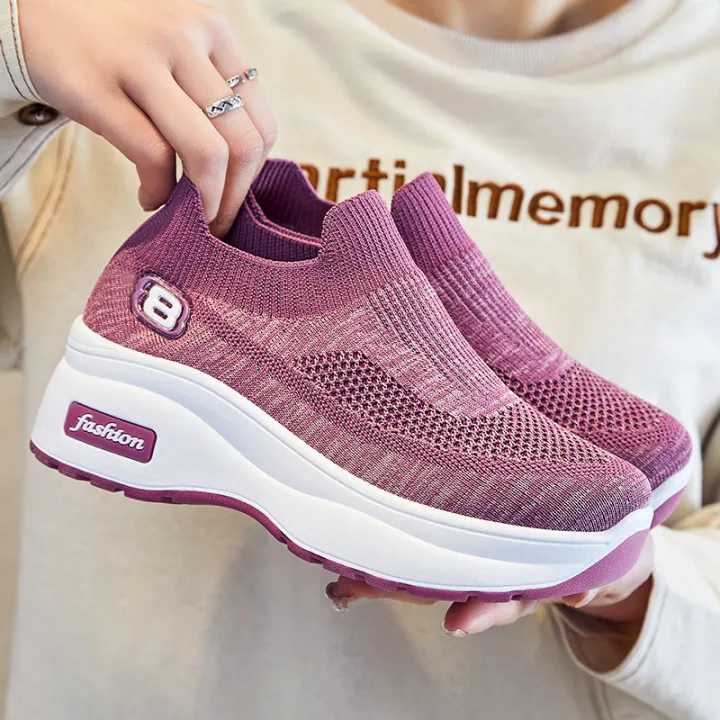 Womens Casual Shoes 2025 New Spring Height Increase Chunky Sneakers Slip On Breathable Walking Shoes Non Slip Thick Sole Flats