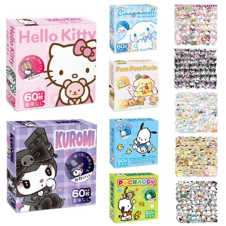 60Pcs Sanrio Hello Kitty Kuromi Cinnamoroll Pochacco Stickers For Kids ...