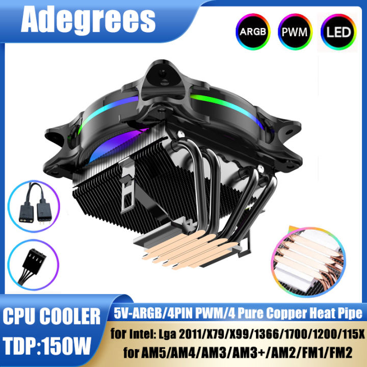 Adegrees CPU Cooler 4 Heatpipes 120MM PWM 4PIN ARGB for LGA Intel 1366 ...