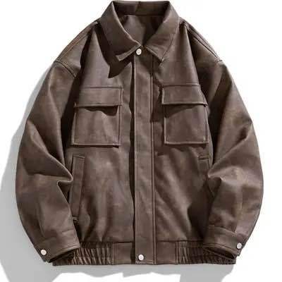 Front pocket stylish leather jacket