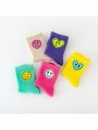 5 Pairs of New Four-Season Children's Socks with Smiley Face Expressions for Boys and Girls, Mid-Calf and High-Calf Socks.