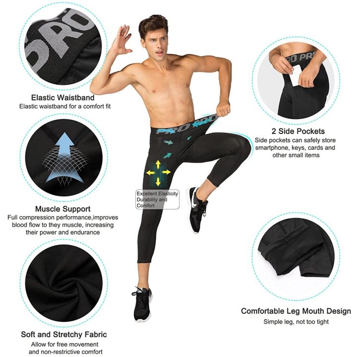 Mens%20Compression%20Pants%203/4%20Capri%20Running%20Leggings%20Cool%20Dry%20Workout%20Athletic%20Gym%20Tights%20Bottom%20with%20Pockets%20-%20Image%205