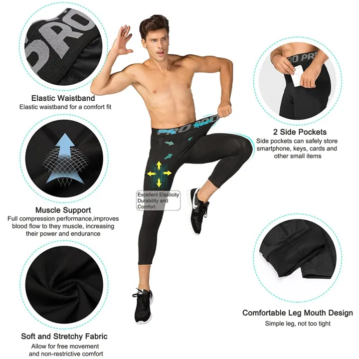 Mens%20Compression%20Pants%203/4%20Capri%20Running%20Leggings%20Cool%20Dry%20Workout%20Athletic%20Gym%20Tights%20Bottom%20with%20Pockets%20-%20Image%205