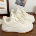 Round-toe Lace-up Casual White Thick-soled Vulcanized Shoes Seasonal New Comfortable Flat-soled Fashion Sneakers.