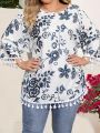 Plus Size Fashion Loose Shirt Woman Elegant Round-Neck Woman T Shirt Printed Casual Woman T Shirt Holiday Weekend Top.