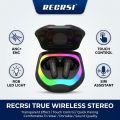RECRSI ANC+ENC True Wireless Stereo Earbuds - Dynamic RGB LED Light Gaming Wireless Headphones - Touch Control Earphones with Siri Support - Black. 