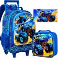 3Pcs Rolling Backpack for Boys, Kids Roller Wheels School Bookbag with Lunch Bag, Wheeled School Bag for Children. 