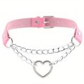 Personalized Fashion Punk Hip-Hop Gothic Peach Heart Shaped Chain Collar Necklace Trend Leather Love Heart Collar.