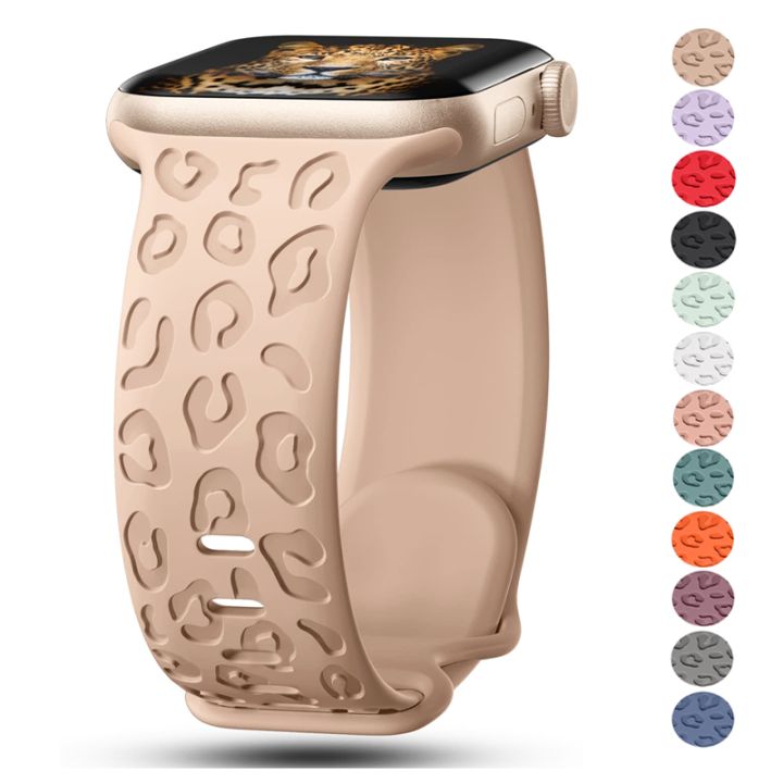 Engraved Strap For Apple Watch Band ultra 2 49mm 45mm 44mm 42-41mm 40mm Silicone Leopard bracelet Iwatch Series 9 8 7 se 3 6 5 4