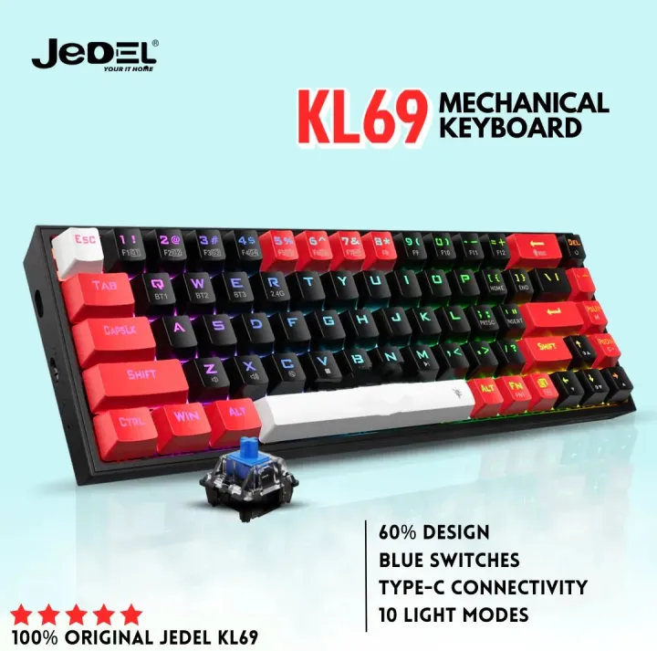Jadel Keyboard KL69 Jadel 60% Red Switches Mechanical Compact USB Wired Gaming ...