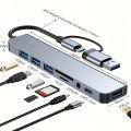8 in 1 USB Type C HUB Docking Station with 3.5mm Audio Jack Adapter Micro SD TF Card Reader Laptops Tablet Phone Disk Converter. 