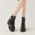 2024 Platform Thick Gothic Boots Lady Buckle Autumn Shoes Women Wedges Knee High Boots Punk Street Motorcycle Chain.