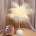 Battery Power Led Night Light For Bedroom Wedding Decoration Feather Table Lamp With Smart Room Night Light. 