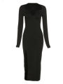 Autumn Crossed Cleavage Maxi Dress Women Concise Side Spilt Elegant Vestido Lady High Street Bodycon Slim Robe Skirt. 