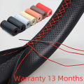 Universal Leather car steering wheel stitched on cover to fit 38cm 14 "DIY sewn breathable and non-slip black. 