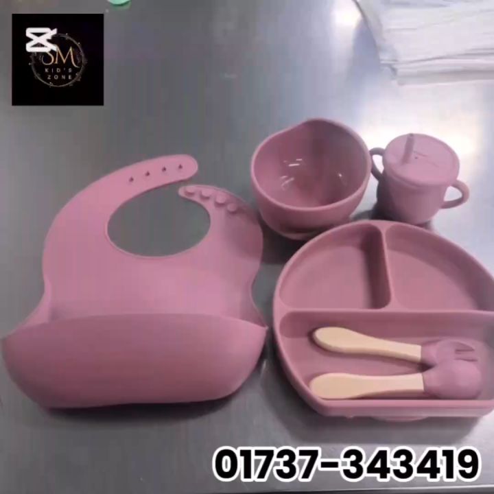 SILICON BABY TABLEWARE SET,  BABY FEEDING SET , SILICON PLATE, SPOONS, CUP, FROK,  BOWL