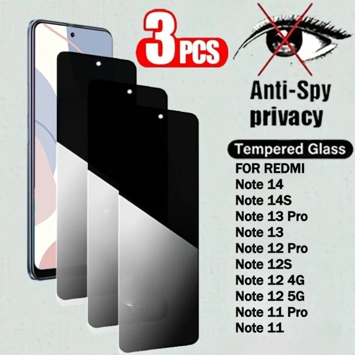 3Pcs Anti Spy Tempered Glass Film for Xiaomi Redmi Note 14 5G 13 12 11 Pro Screen Protectors for Redmi Note 14S 12S 11S 10T 9T