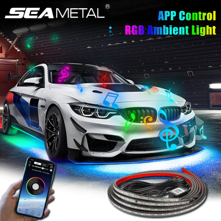 SEAMETAL 4Pcs Car Led Flow Light Colorful Chassis Light Strip Flexible ...
