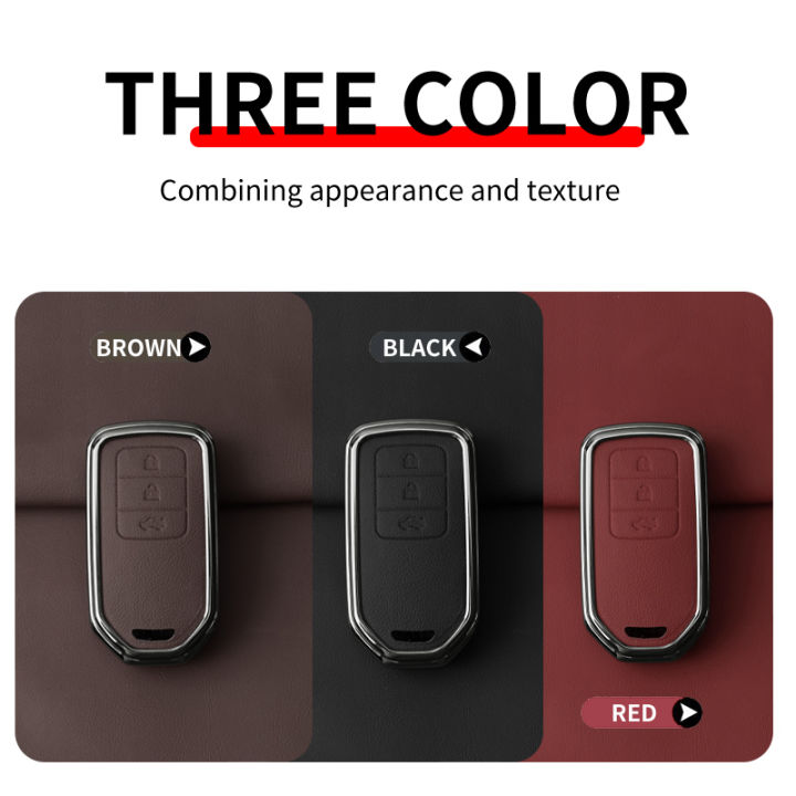 Metal%20Leather%20Car%20Key%20Case%20Cover%20For%20Honda%20Accord%20CRV%20CR-V%20URV%20UR-V%20Vezel%20City%20Civic%20Jazz%20BRV%20BR-V%20HRV%20HR-V%20Keychain%20Accessories%20-%20Image%202