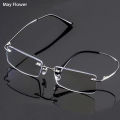 May Flower Blue Light Blockin Ultralight Memory Titanium Rimless Reading Glasses Men&Women Presbyopic Eyeglasses +1.0 +1.5 +2.0. 