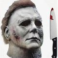 Halloween Michael Myers Mask Scary Killer Full Head Mask Creepy Fire Burn Scar Latex Face Mask Cosplay Costume Party Props Knife. 