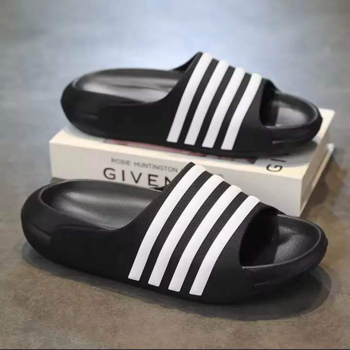 Stylish Black & White Slide Sandals – Casual Comfortable Slippers for Men