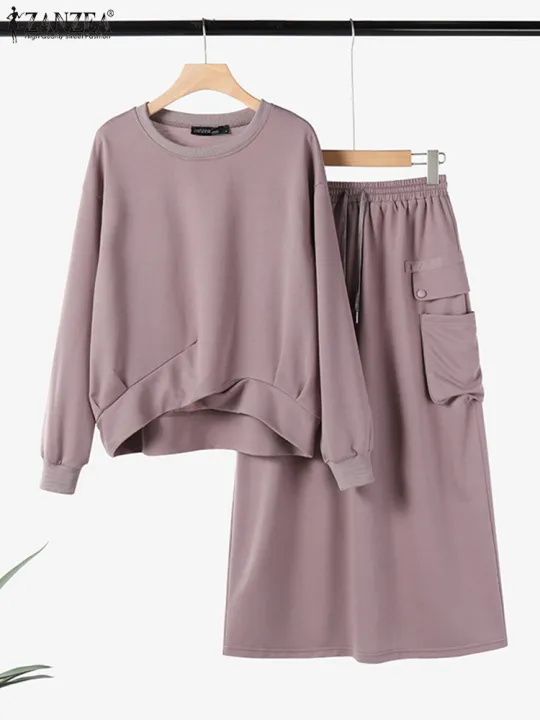 ZANZEA%20Plus%20Size%20Womens%20Fashion%202%20Pieces%20Sets%20Long%20Sleeve%20Knotted%20Hem%20Sweatshirts%20and%20Midi%20Skirts%202pcs%20Outfits%20Casual%20Skirt%20Sets%20-%20Image%204