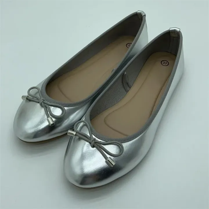 Eilyken%20Fashion%20Bowknot%20Round%20Toe%20Women's%20Flat%20Comfort%20Slip-On%20Ladies%20Ballerina%20Single%20Elegant%20Mules%20%20Gold%20Silver%20Shoes%20-%20Image%202