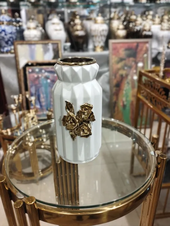 Ceramic%20Vase%208%20inches%20Black%20White%20golden%20flower%20-%20Image%203