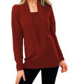 2024 new knitted pure color deep V-neck long-sleeved fake two-piece sweater women's jacket. 