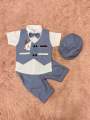 Kids 5 piece party dress set with half shirt , half pant ,vest , cap and bow tie. 