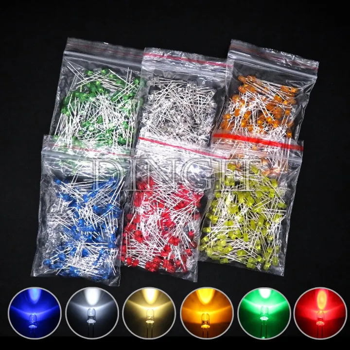 100PCS%203mm%205mm%20LED%20Diode%20F3%20F5%20Assorted%20Kit%20White%20Green%20Red%20Blue%20Yellow%20Orange%20Pink%20White%20DIY%20Light%20Emitting%20LED%20Diode%20Connector%20-%20Image%202