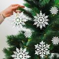 12Pcs White Glitter Raw Pulp Plastics Paper Snowflake Ornaments Christmas Venue Decoration Xmas Tree Pendant Home Winter Parties. 