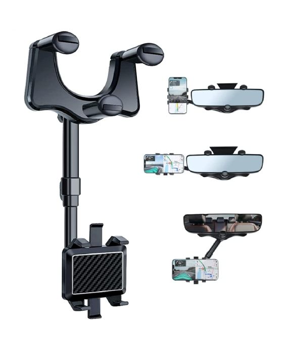 Car Rearview Mirror Phone Holder 360° Retractable Rotatable Cell Phone Holder Clip Mobile Phone  Support Phone Mount Stand