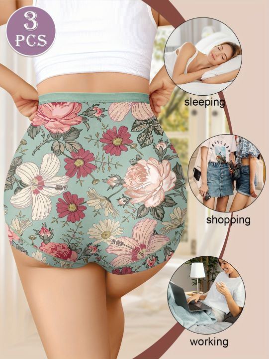 3pcs%20High%20Waisted%20Panties%20Women's%20Panties%20Tummy%20Tightening%20and%20Hip%20Lifting%20Printed%20Patterns%20Comfortable%20Fit%20-%20Image%202