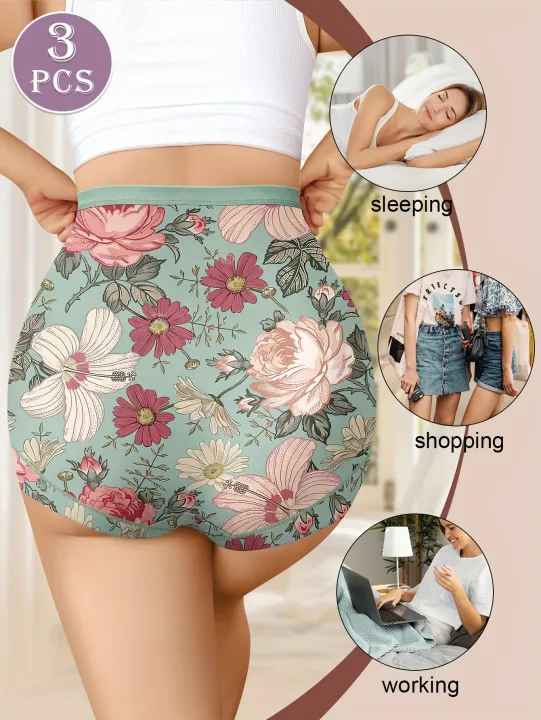 3pcs%20High%20Waisted%20Panties%20Women's%20Panties%20Tummy%20Tightening%20and%20Hip%20Lifting%20Printed%20Patterns%20Comfortable%20Fit%20-%20Image%202
