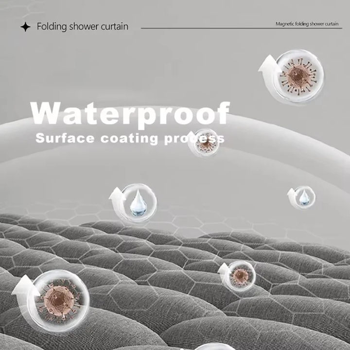 Magnetic%20Foldable%20Linen%20Bath%20Curtain%20Waterproof%20for%20Walk-In%20Shower%20-%20No%20Included%20Adjustable%20Rod%20-%20Image%203
