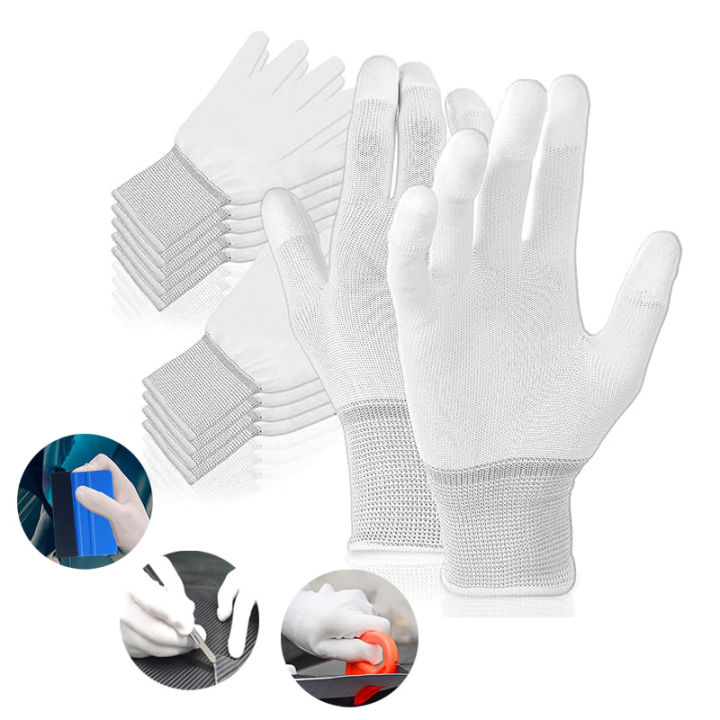 Car Vinyl Wrap Gloves Nylon PU Coated Fingertip Anti-Static Gloves Dust-Free Window Tint Working Gloves Film Install Tools