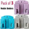 Pack of 3 Wall Mounted Mobile Holder – Dual Bracket for Phone, Remote & Key (Multi Color). 
