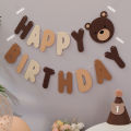 Brown Bear Birthday Letter Pull Flag Party Decoration banner layout 1 set 1 piece. 