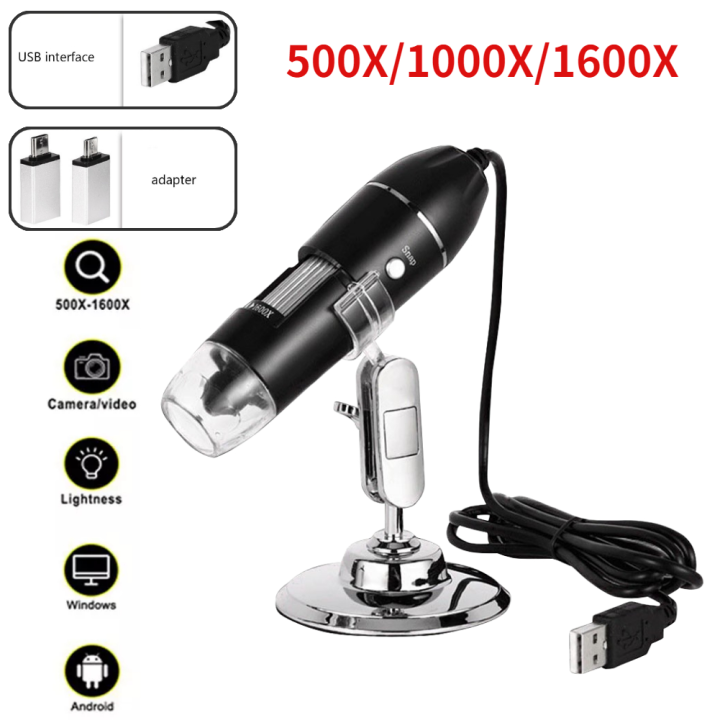 Digital Microscope Camera 3in1 C Type USB Portable Electron 500X/1000X ...