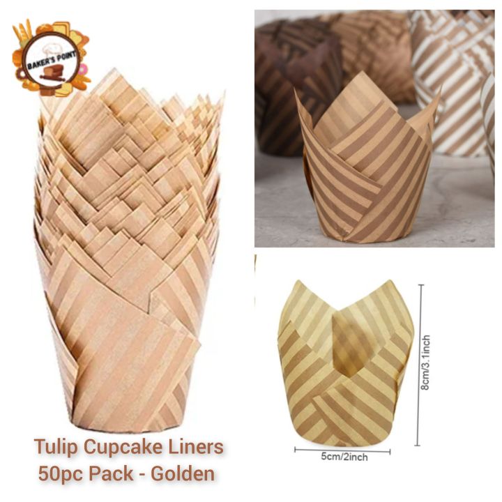 Tulip Cupcake Liners – Pack of 50pc – Golden l | Daraz.pk