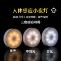 Wireless Round Motion Sensor LED Night Light Battery Powered Cabinet Night Lamp Bedside Lights For Bedroom Home Closet Lighting.
