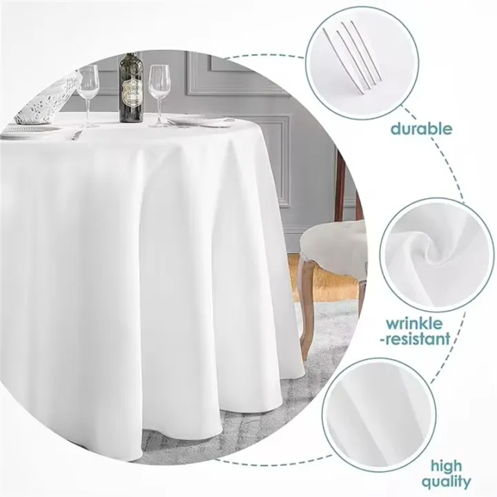White%20Round%20Tablecloths%20Overlay%20Cover,%20Smooth%20Fabric%20Table%20Cloth,%20Wedding%20Party,%20Hotel%20Decor,%20Multi%20Size%20Optional,%20145-335cm%20-%20Image%203