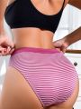 3Pcs Women's Striped Underpants Trendy Simple Triangle Briefs Comfortable Breathable Close Fitting Mid High Waist Underpants. 