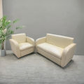 Synthetic Leather Straight-backed Snug Sofa Set for Living Room Off White (2+1).